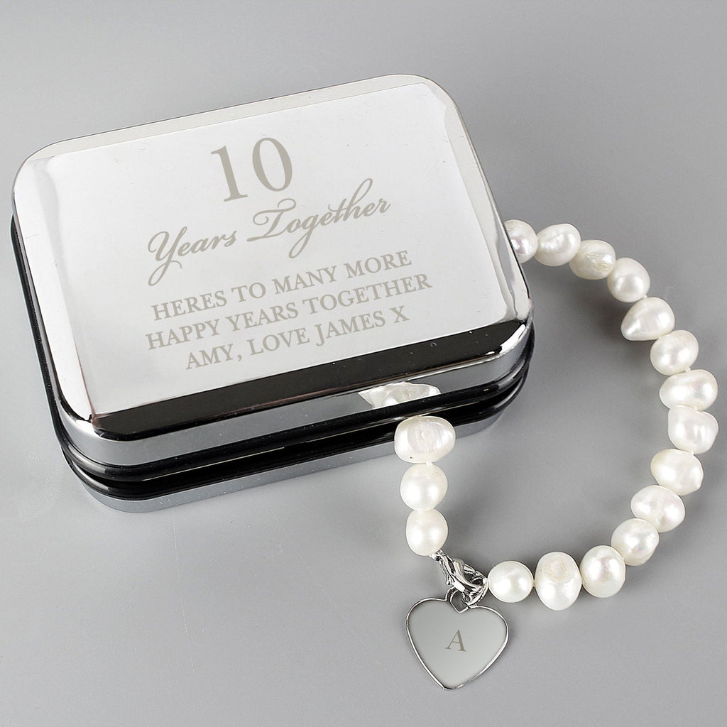 Personalised Anniversary Silver Box And Pearl Bracelet