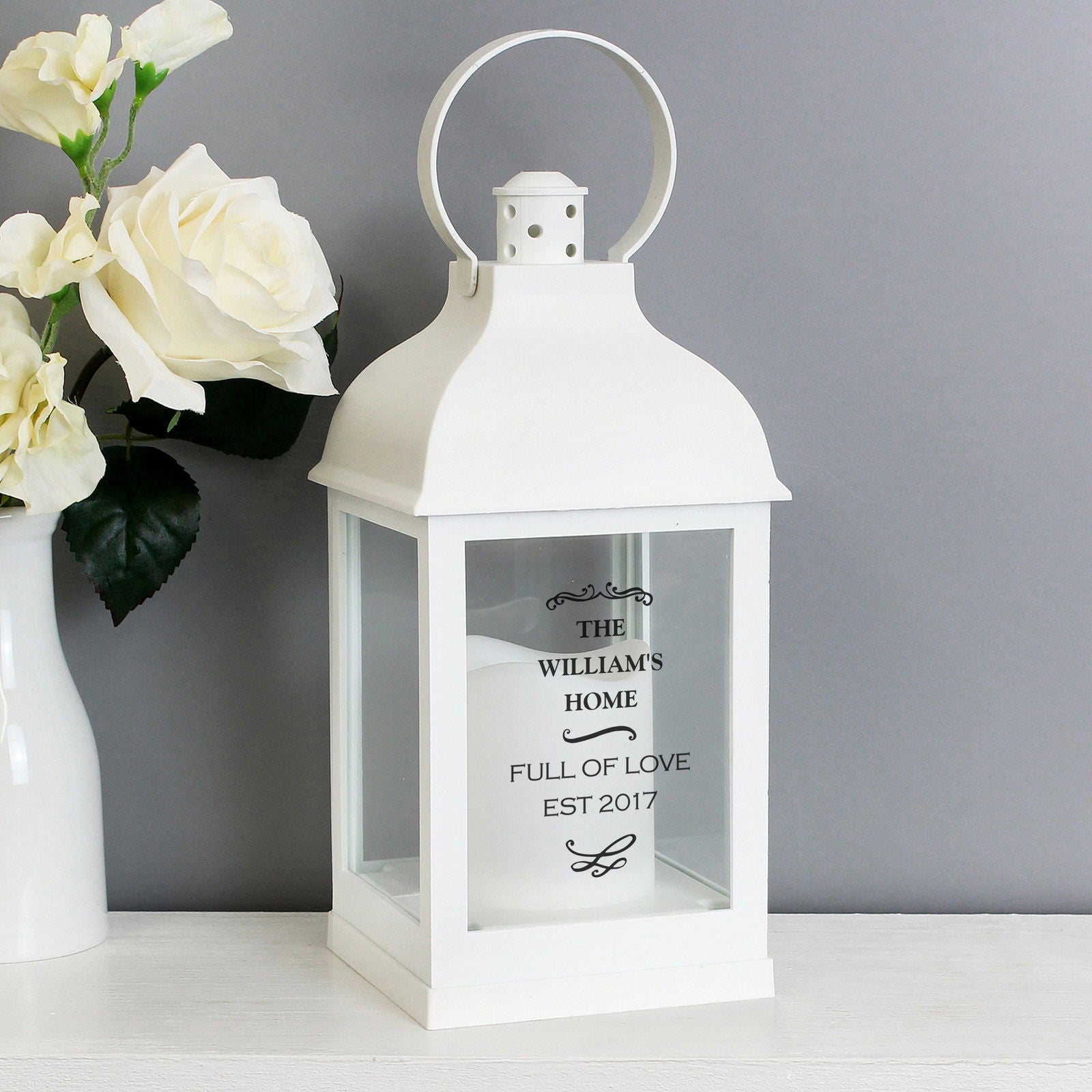 Personalised Antique Scroll White Lantern