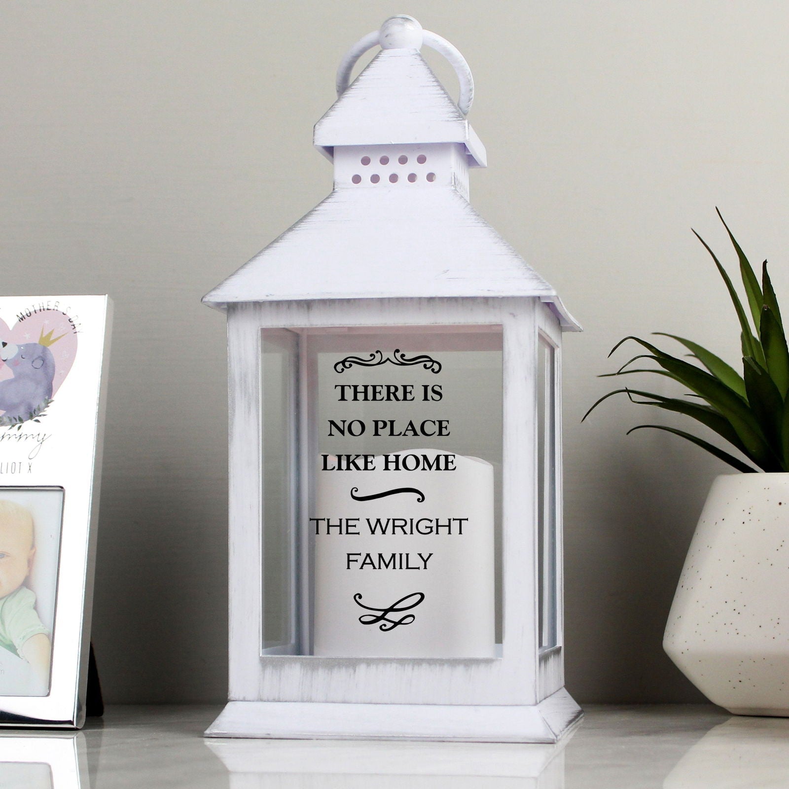 Personalised Antique Scroll White Lantern