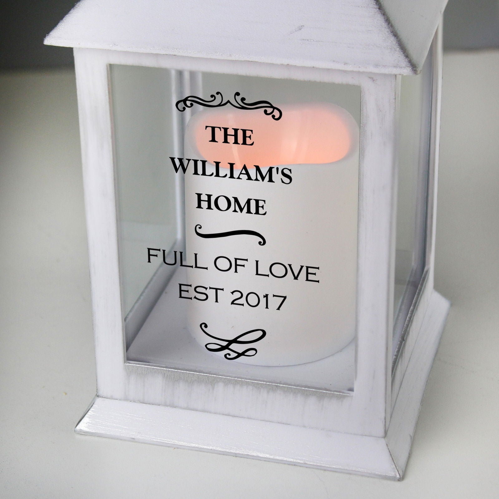 Personalised Antique Scroll White Lantern