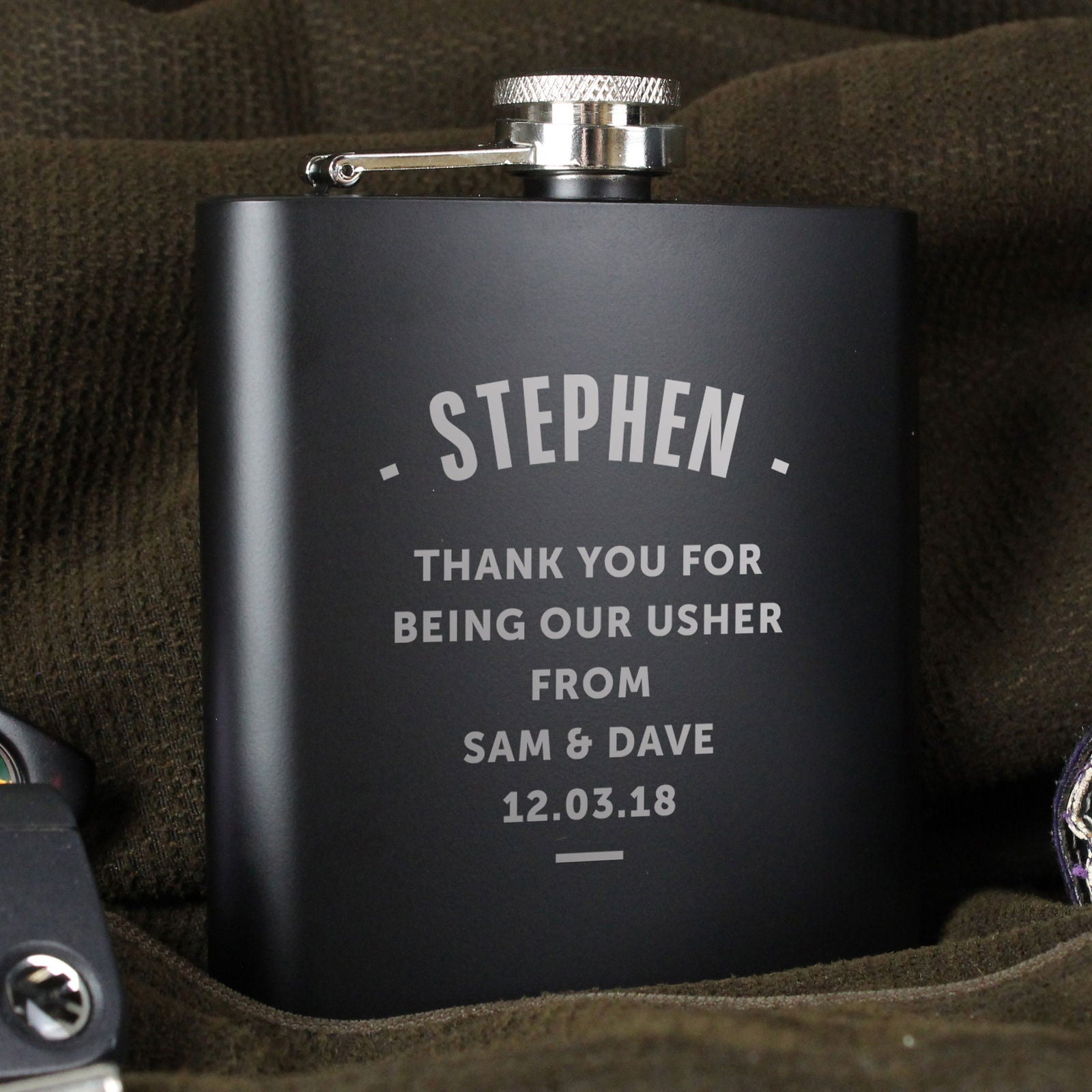Personalised Any Message Black Hip Flask