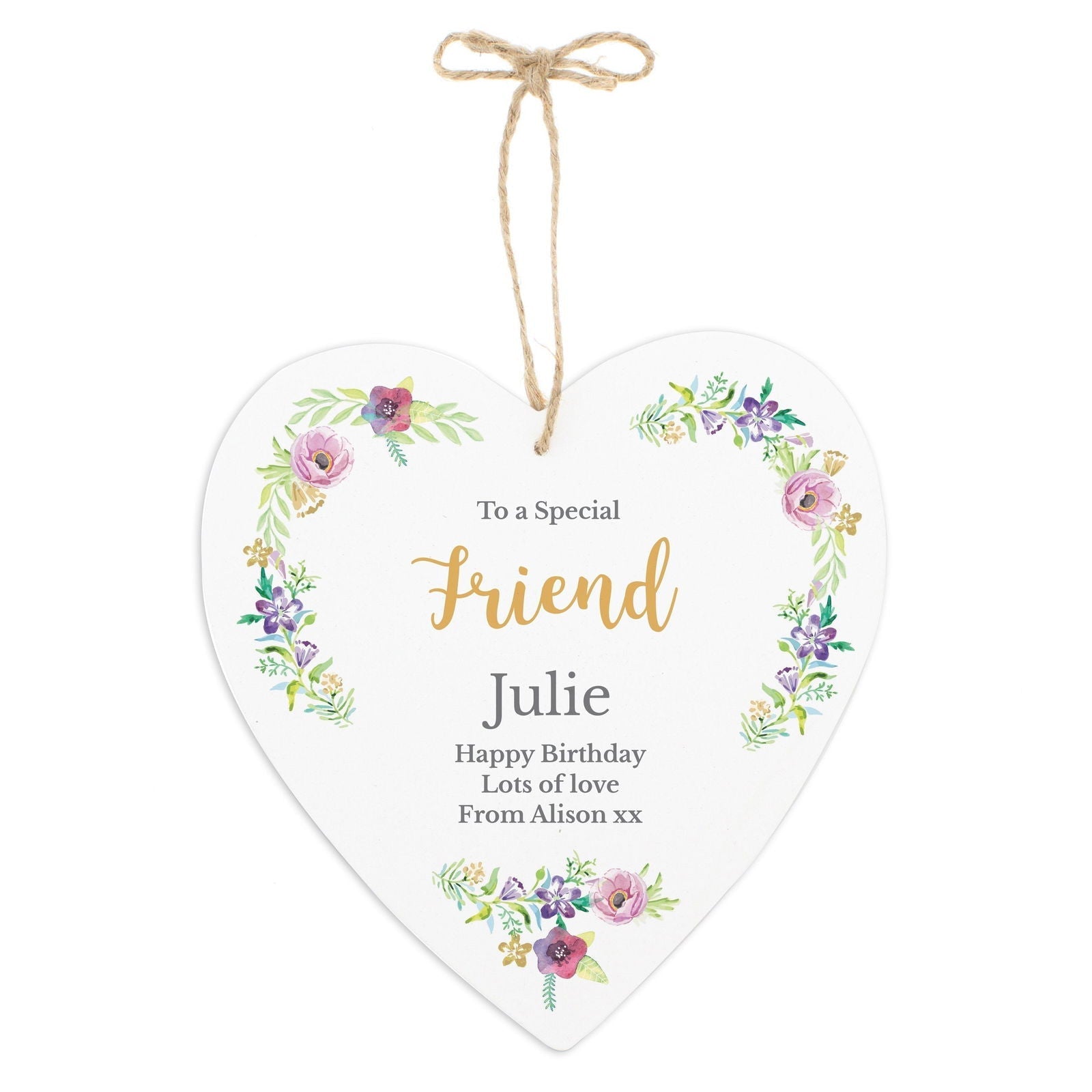 Personalised Any Role 'Floral Watercolour' Large Wooden Heart Decoration
