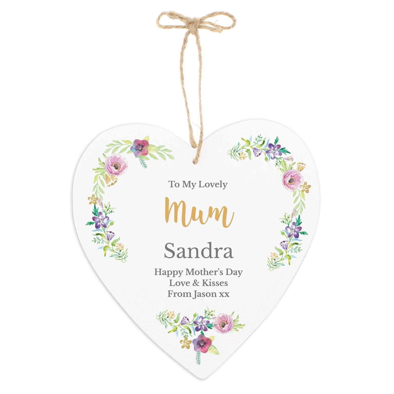 Personalised Any Role 'Floral Watercolour' Large Wooden Heart Decoration