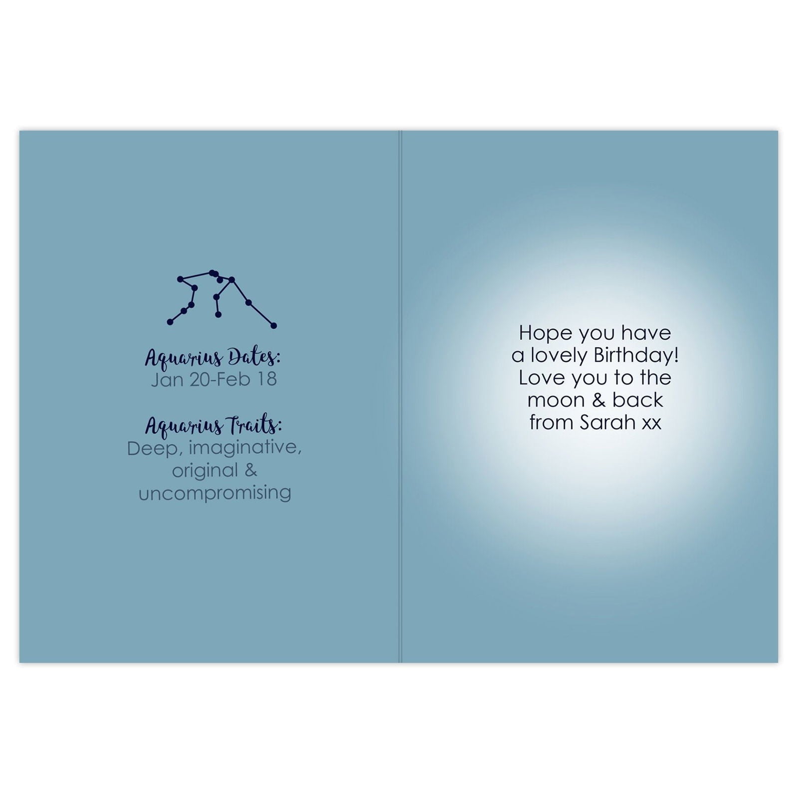 Personalised Aquarius Zodiac Star Sign Card (January 20th - February 18th)
