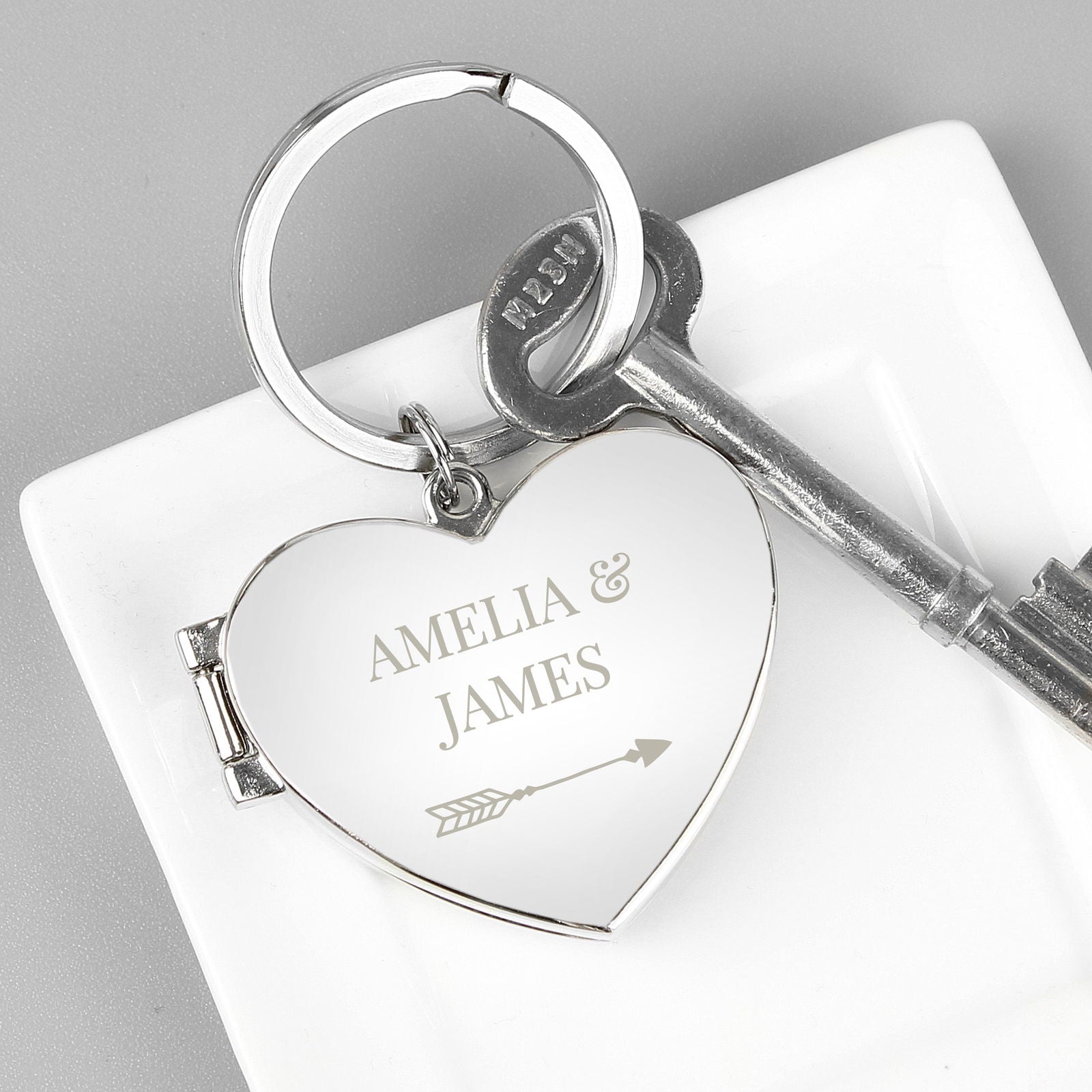 Personalised Arrow Heart Photoframe Keyring