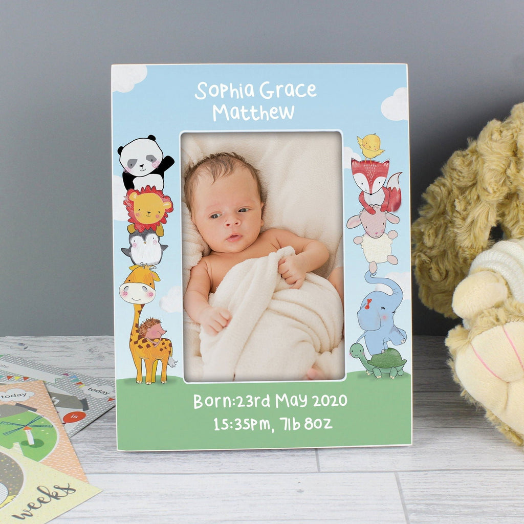 Personalised Baby Animals 6x4 Inch Wooden Photo Frame