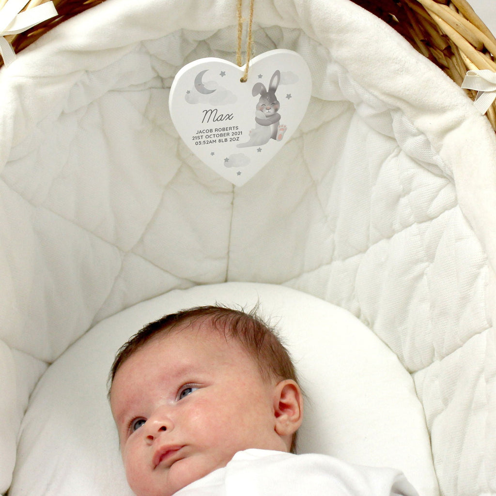 Personalised Baby Bunny Wooden Heart Decoration