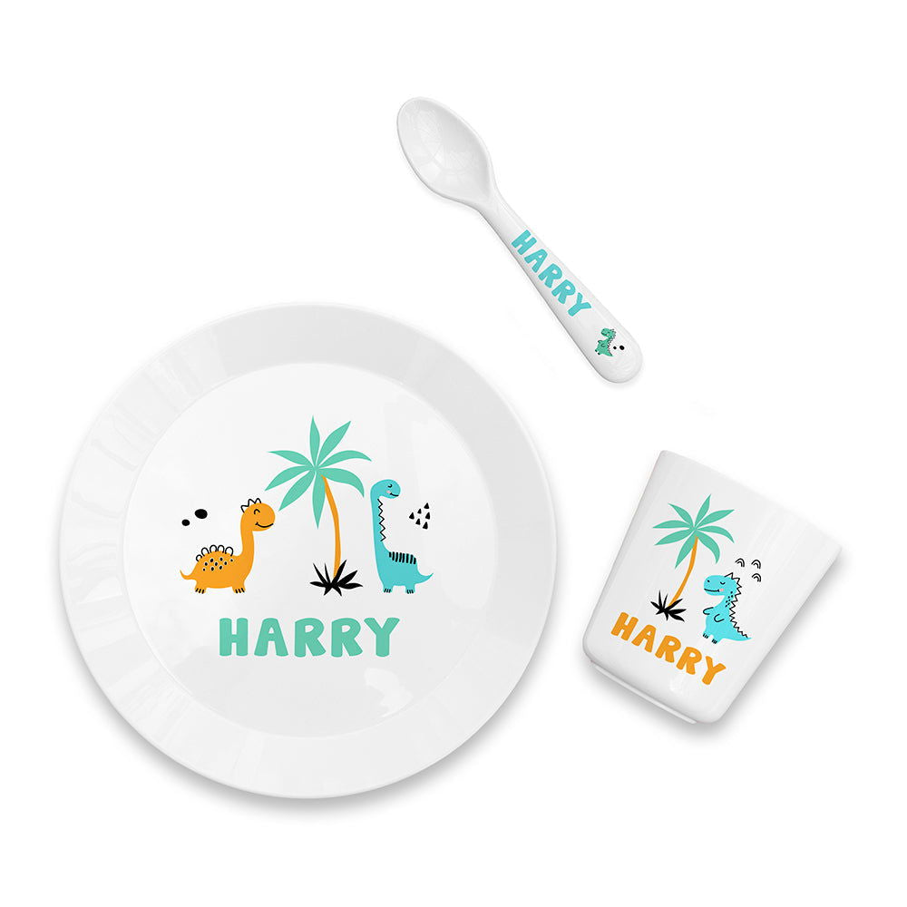 Personalised Baby Dinner Set - Cute Dinosaur 
