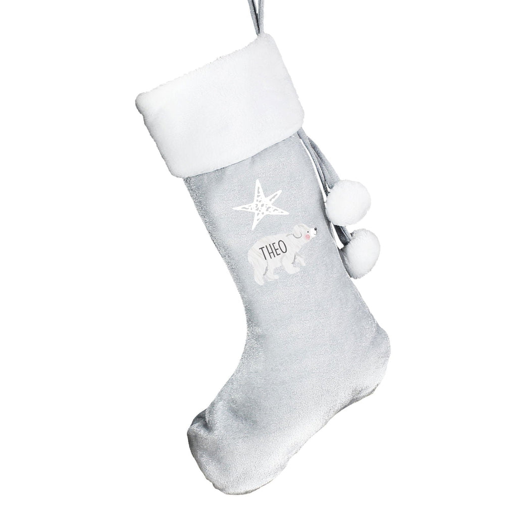 Personalised Baby Polar Bear Luxury Silver Grey Stocking