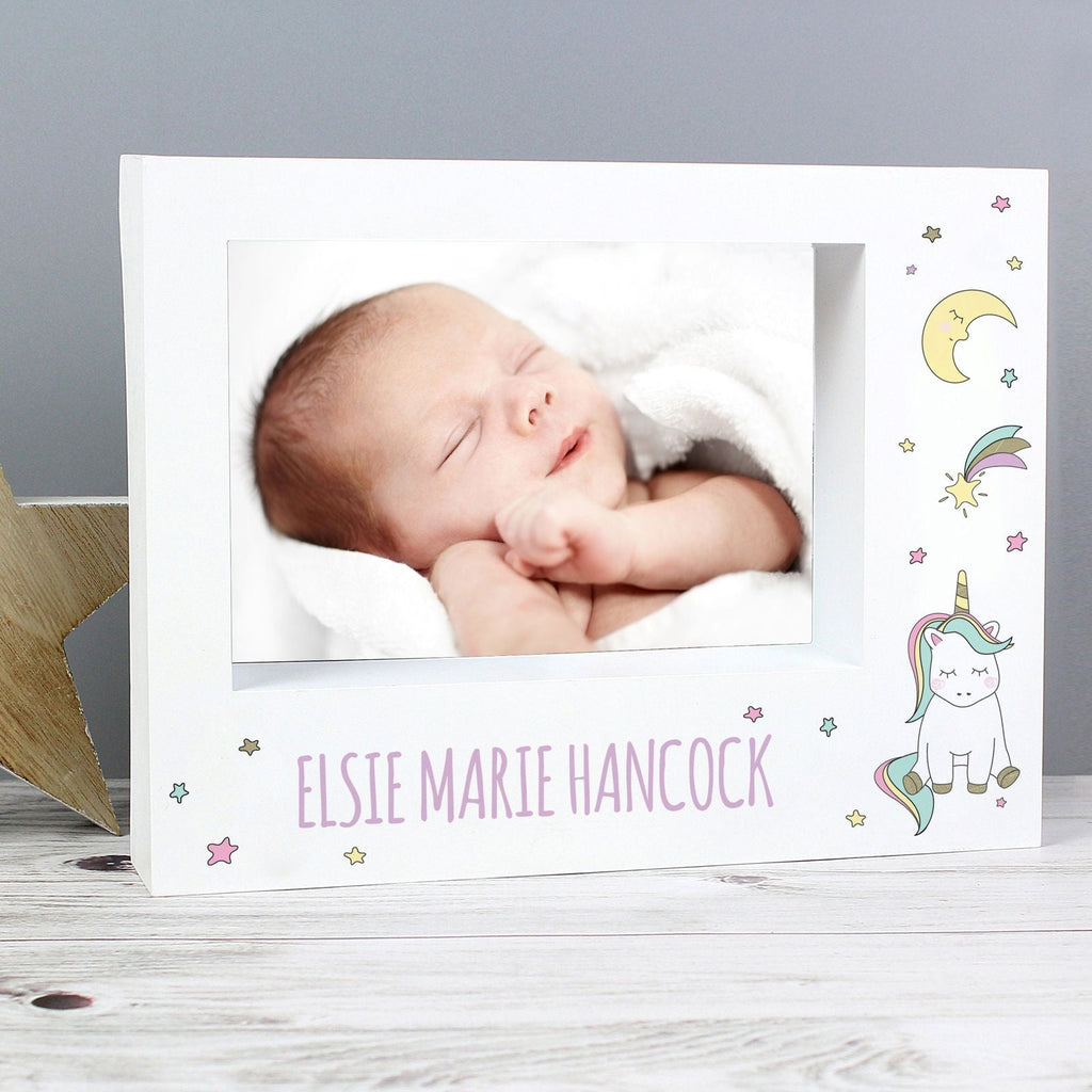 Personalised Baby Unicorn 7x5 Inch Landscape Box Photo Frame