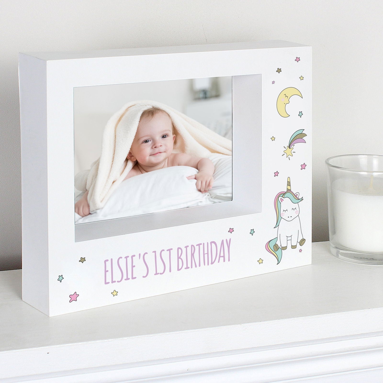 Personalised Baby Unicorn 7x5 Inch Landscape Box Photo Frame