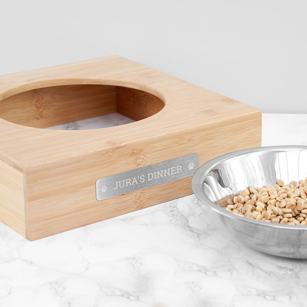 Personalised Bamboo Dog Bowl With Metal Tag
