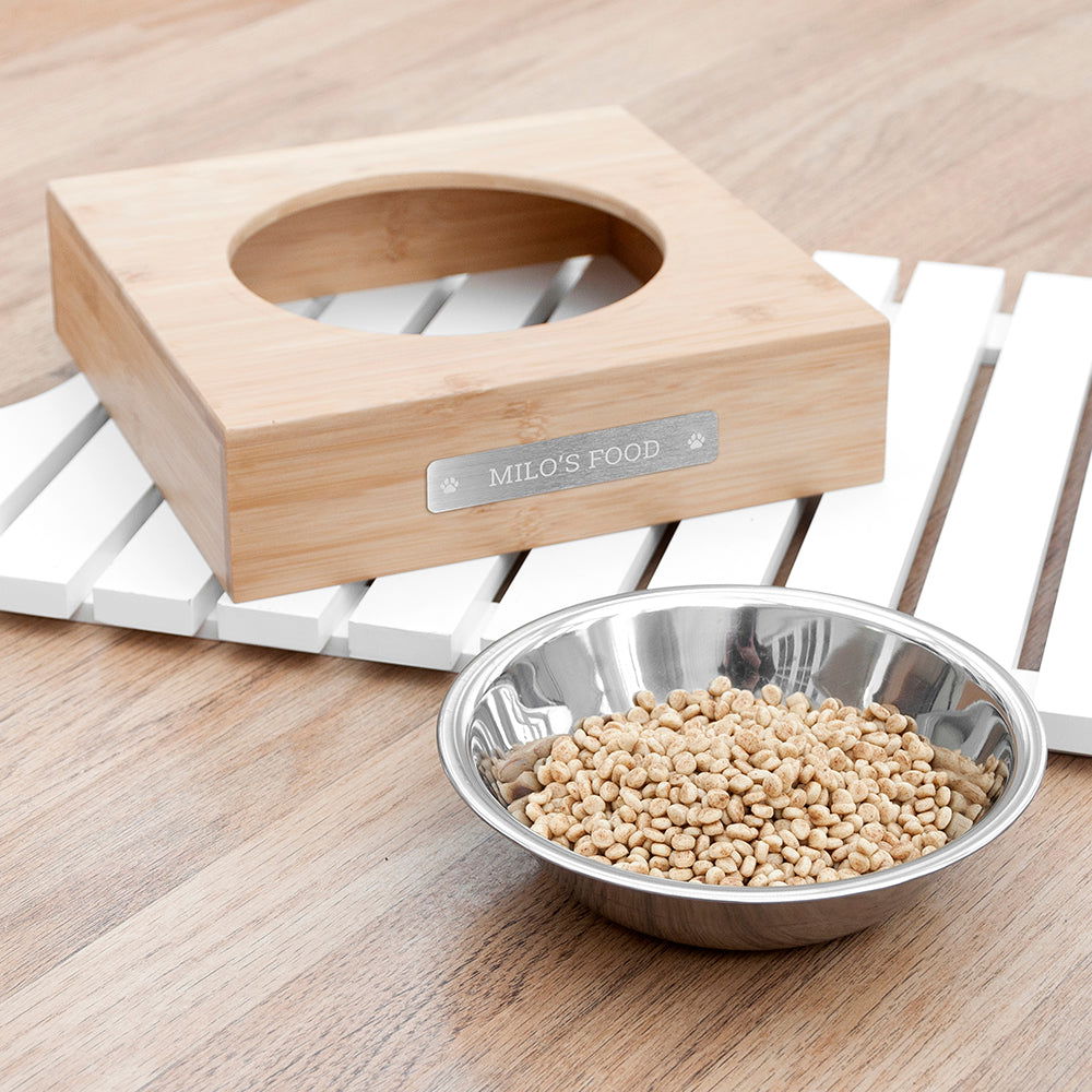 Personalised Bamboo Dog Bowl With Metal Tag