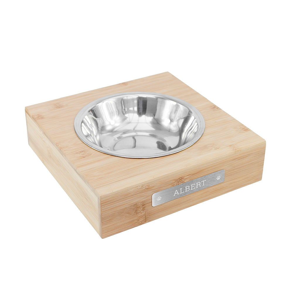 Personalised Bamboo Dog Bowl With Metal Tag