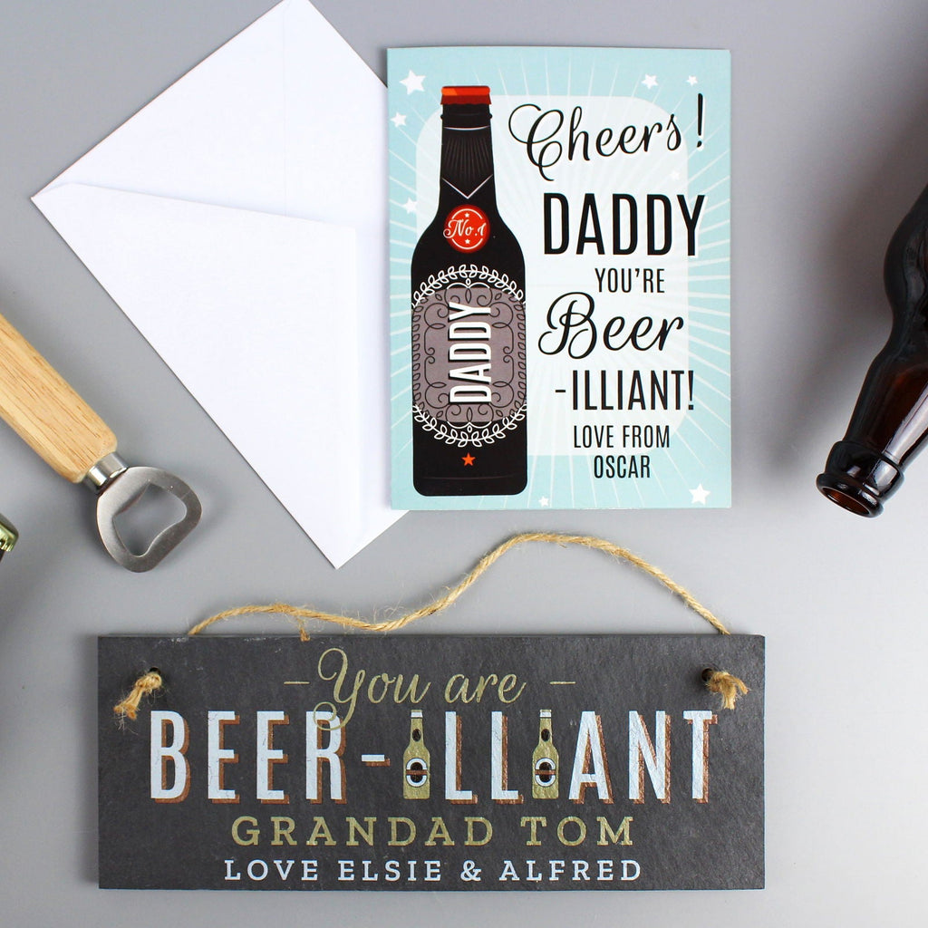 Personalised Beer-Illiant Hanging Slate Plaque
