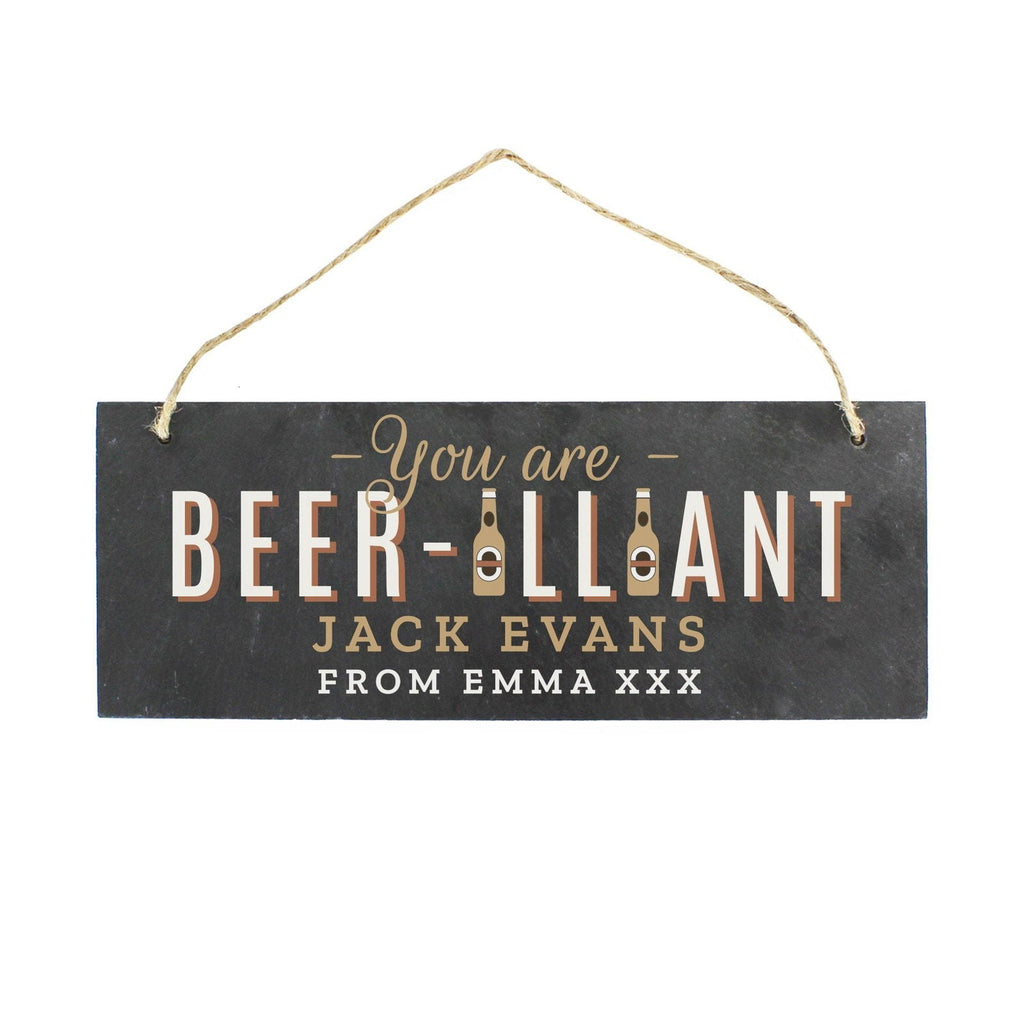 Personalised Beer-Illiant Hanging Slate Plaque