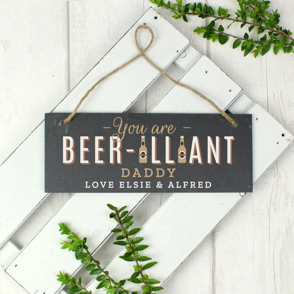 Personalised Beer-Illiant Hanging Slate Plaque