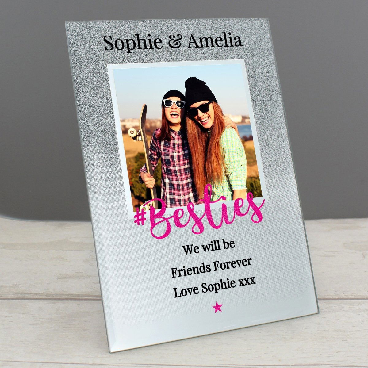 Personalised 'Bestie' 4x4 Inch Glitter Glass Photo Frame