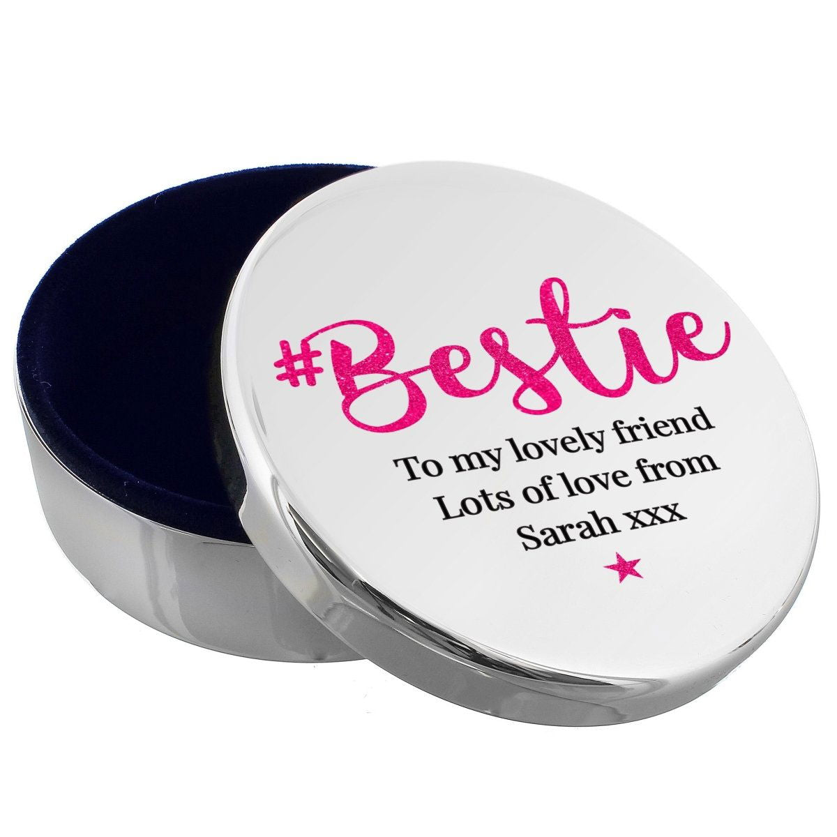 Personalised #Bestie Round Trinket Box