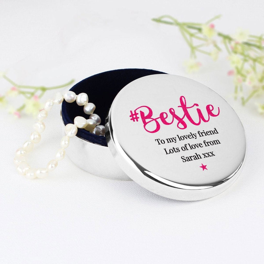 Personalised #Bestie Round Trinket Box