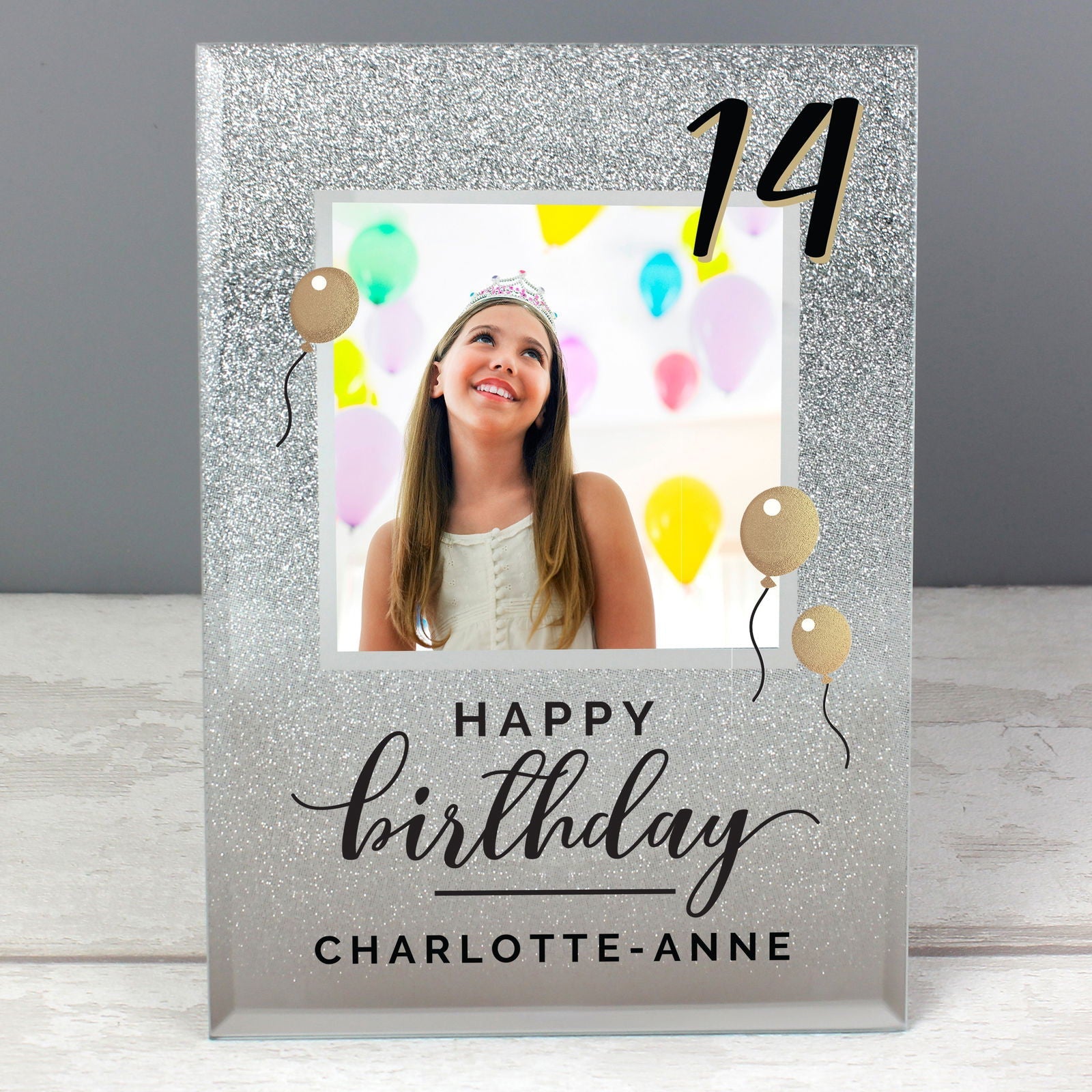 Personalised Birthday 4x4 Inch Glitter Glass Photo Frame