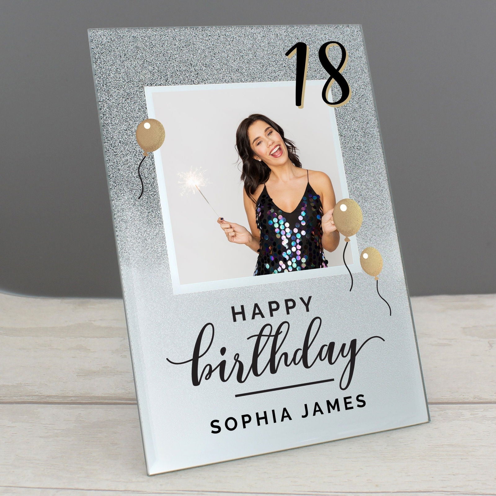 Personalised Birthday 4x4 Inch Glitter Glass Photo Frame