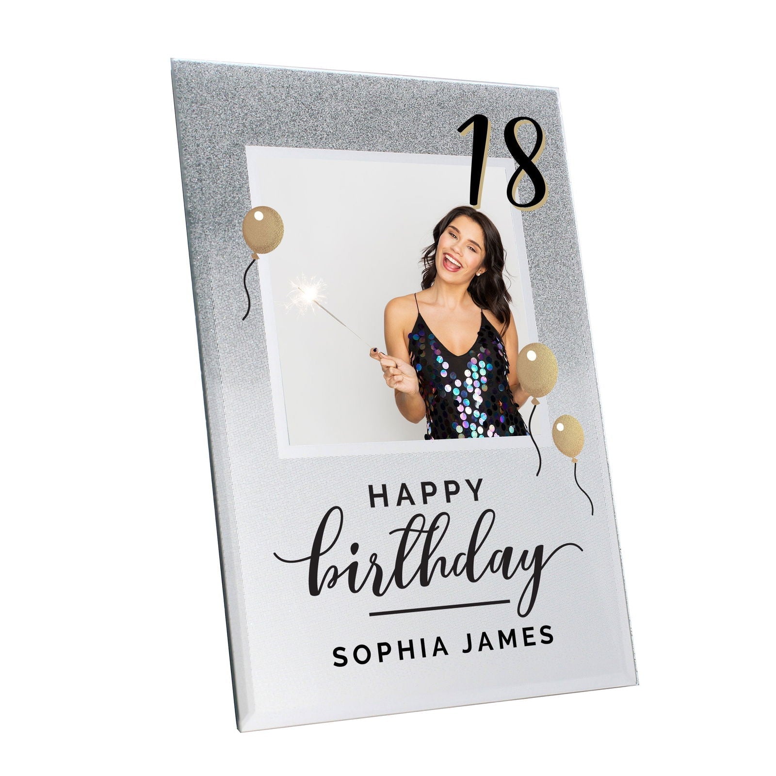 Personalised Birthday 4x4 Inch Glitter Glass Photo Frame