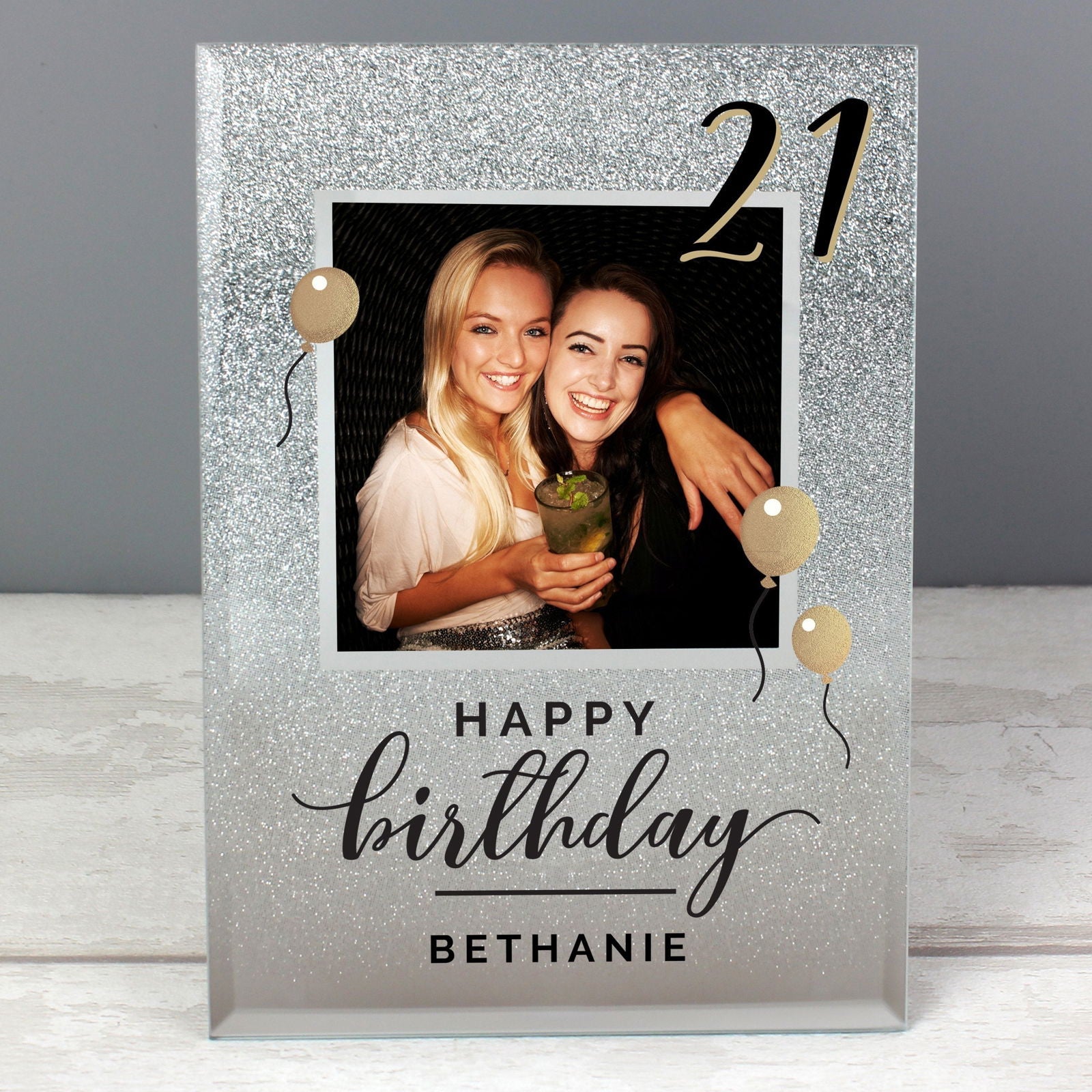 Personalised Birthday 4x4 Inch Glitter Glass Photo Frame