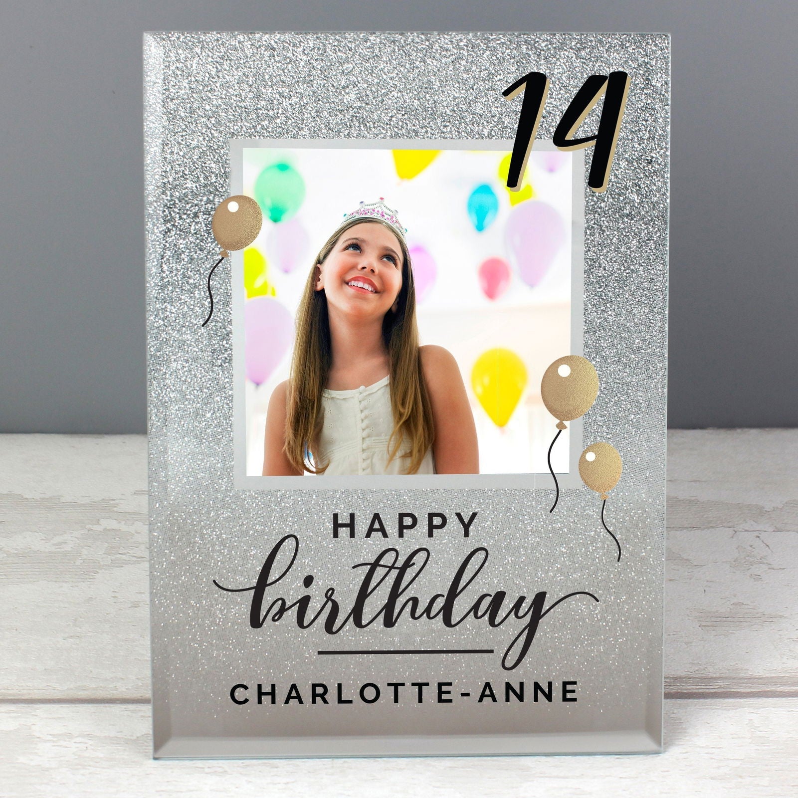 Personalised Birthday 4x4 Inch Glitter Glass Photo Frame