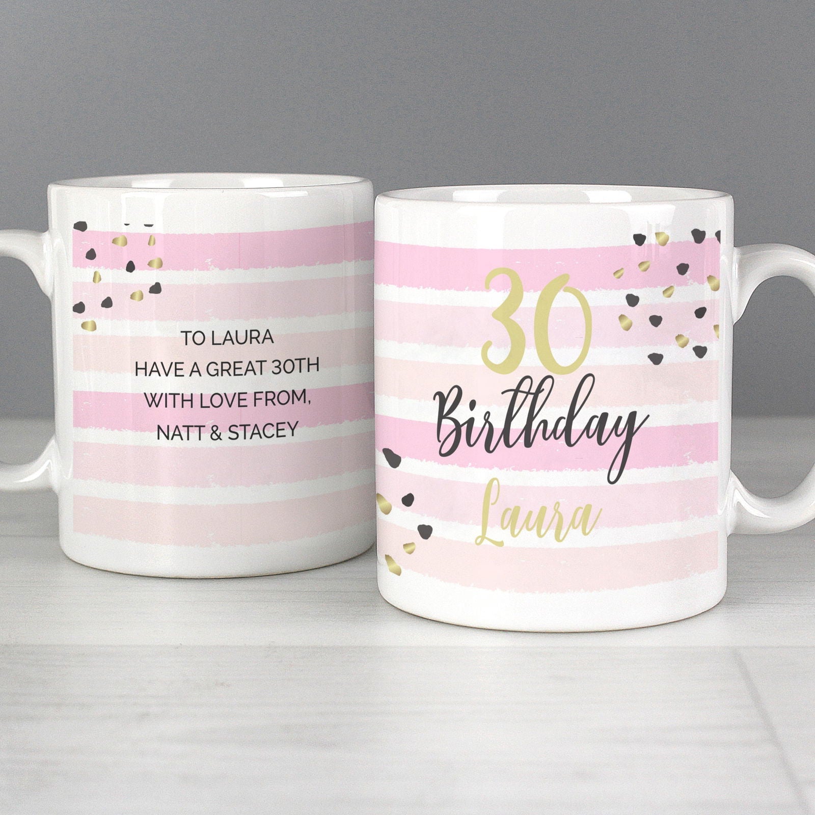 Personalised Birthday Gold And Pink Stripe Mug
