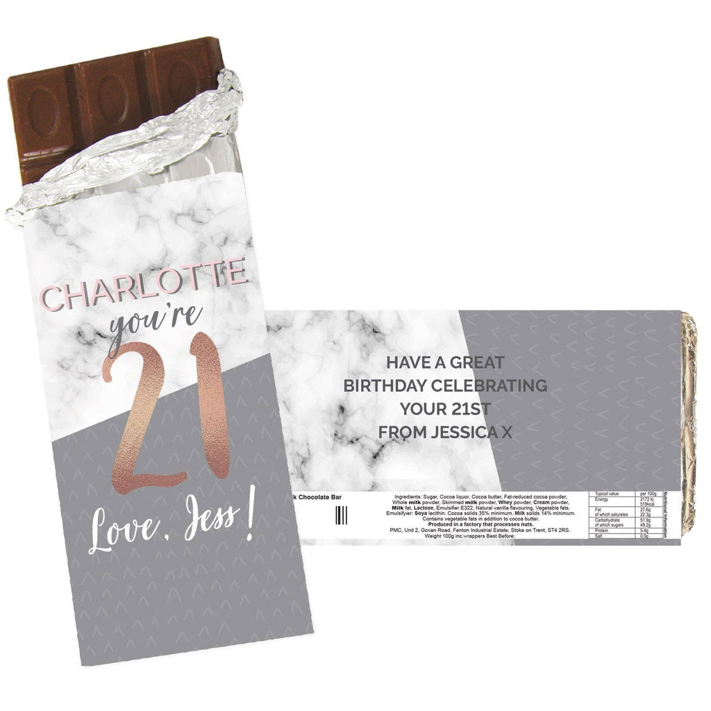 Personalised Birthday Marble And Rose Gold Chocolate Bar