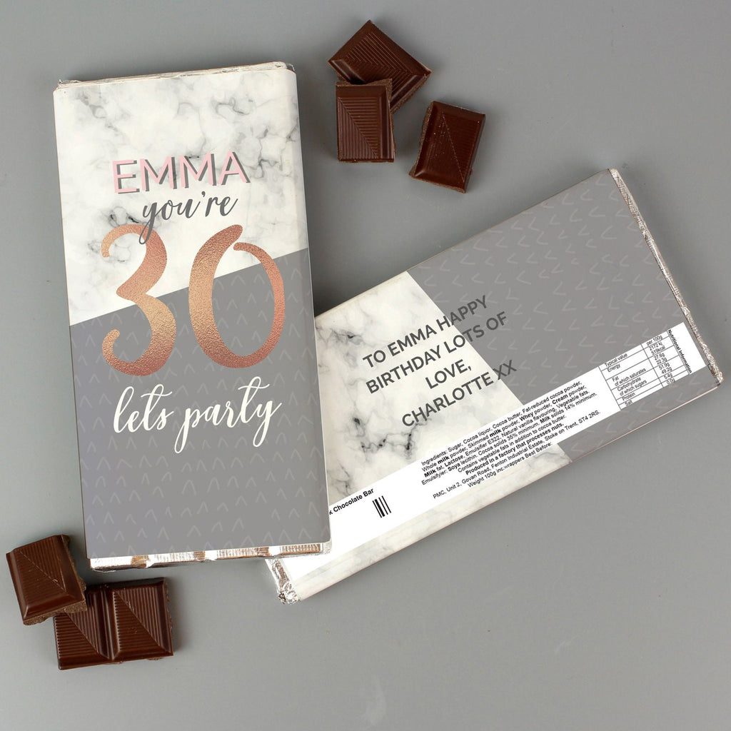 Personalised Birthday Marble And Rose Gold Chocolate Bar