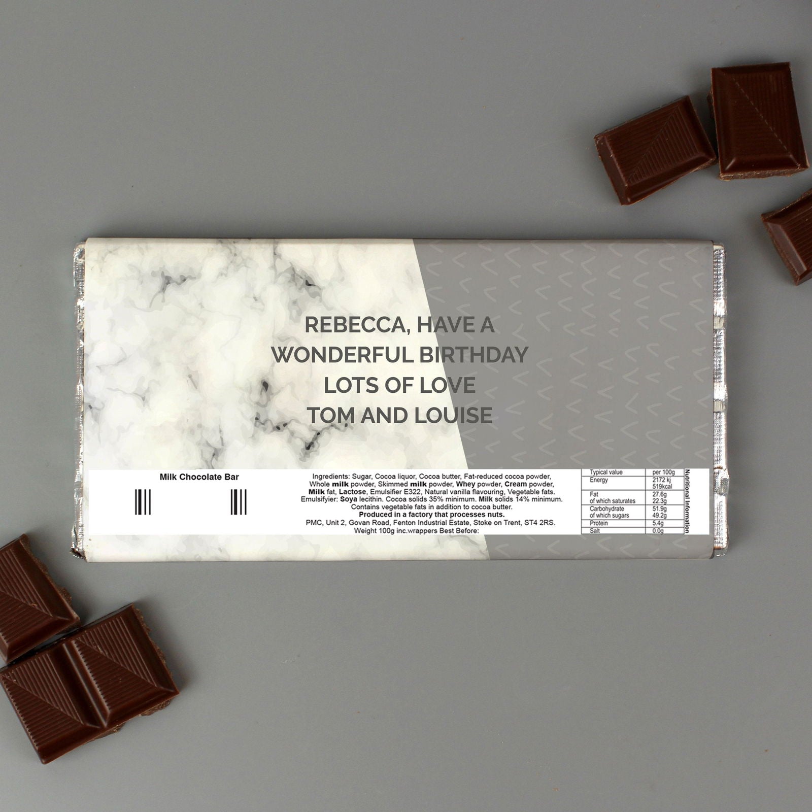 Personalised Birthday Marble And Rose Gold Chocolate Bar