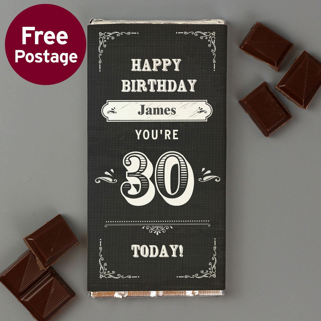 Personalised Birthday Vintage Typography Milk Chocolate Bar