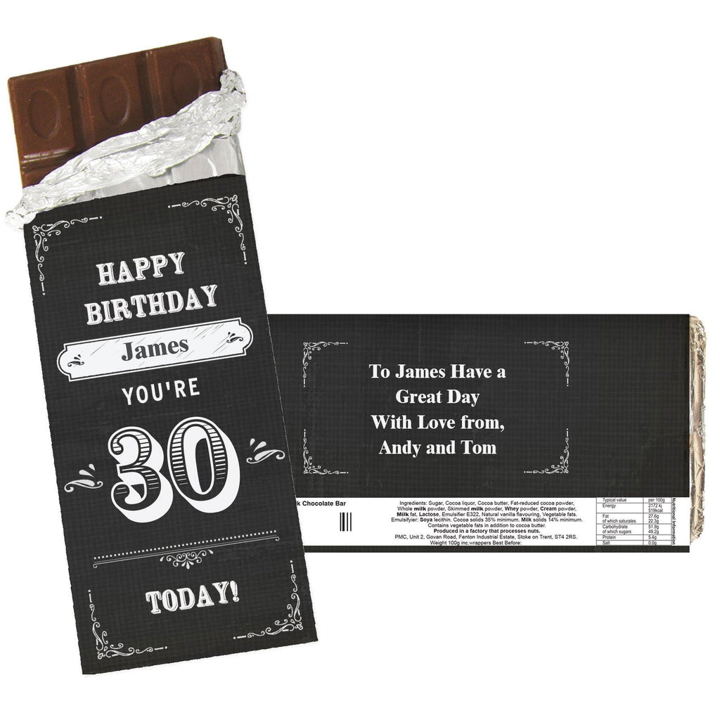Personalised Birthday Vintage Typography Milk Chocolate Bar