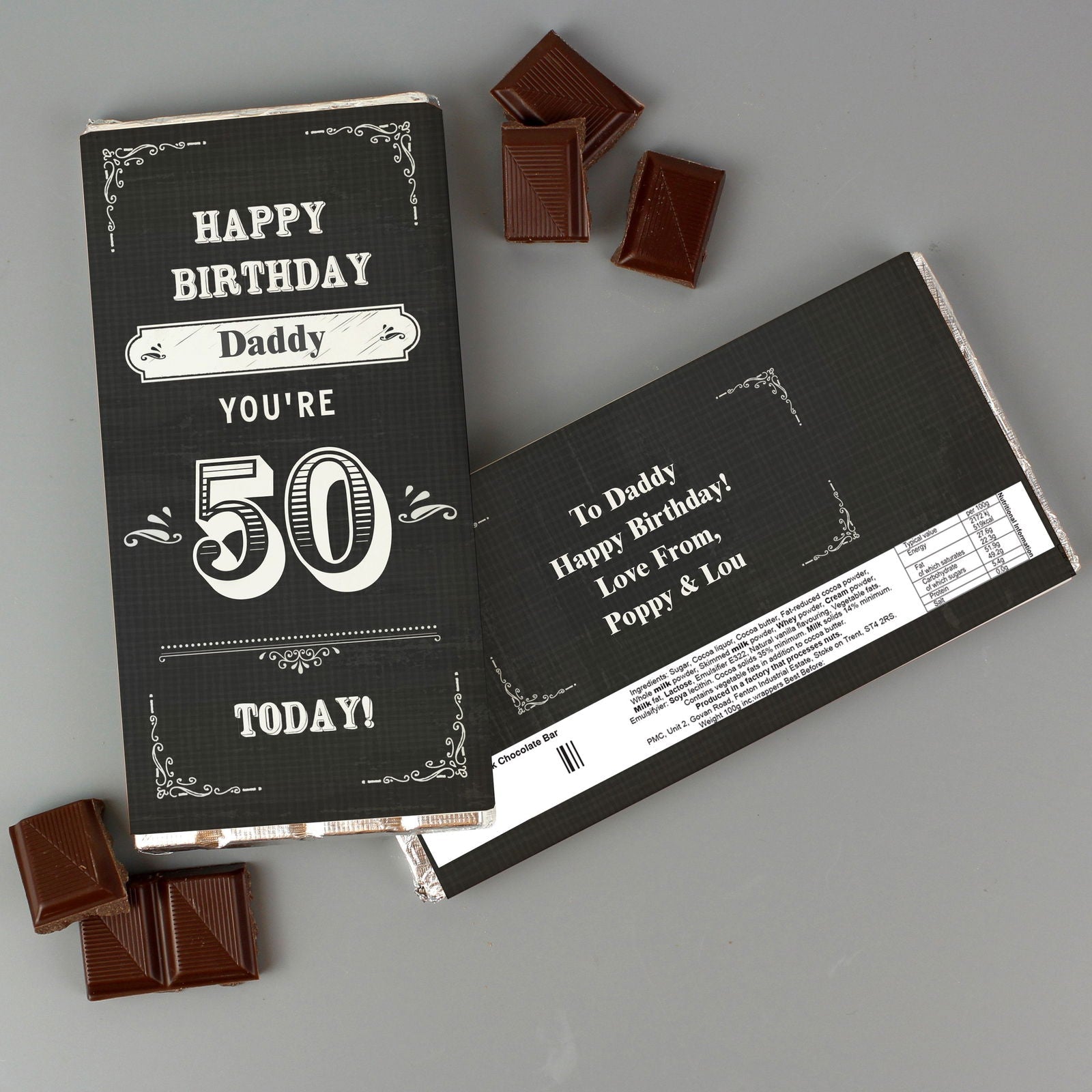 Personalised Birthday Vintage Typography Milk Chocolate Bar