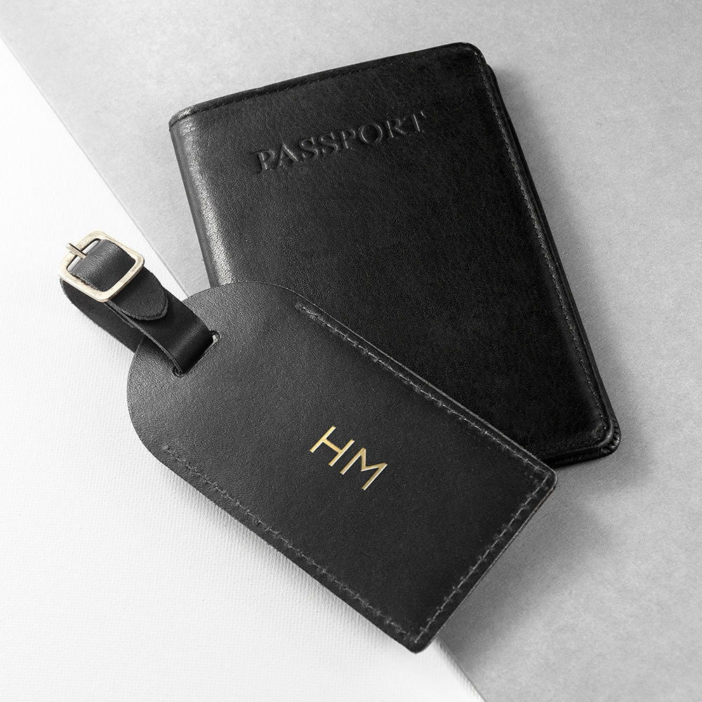 Personalised Black Foiled Leather Luggage Tag