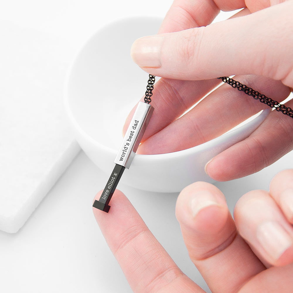 Personalised Black And Silver Square Hidden Message Capsule Men's Necklace