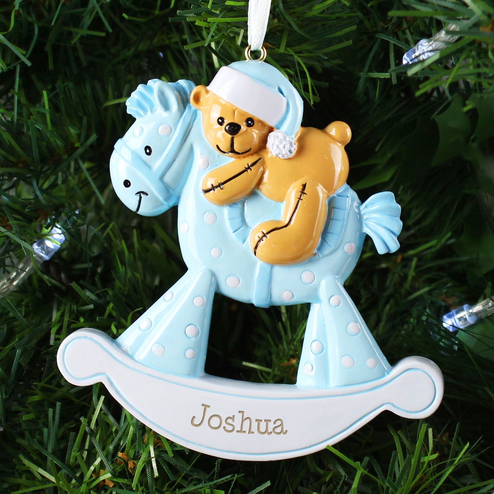 Personalised Blue Rocking Horse Resin Decoration