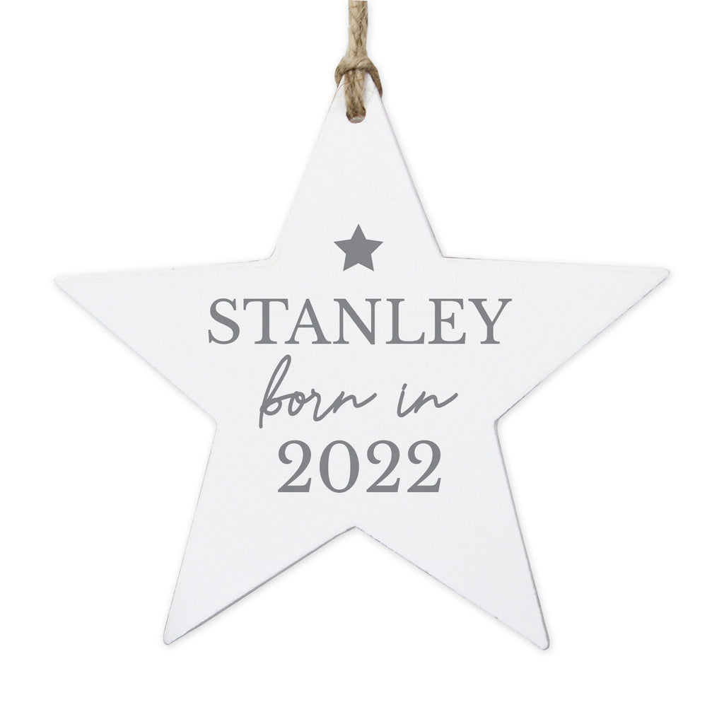 Personalised Born In Wooden Star Decoration
