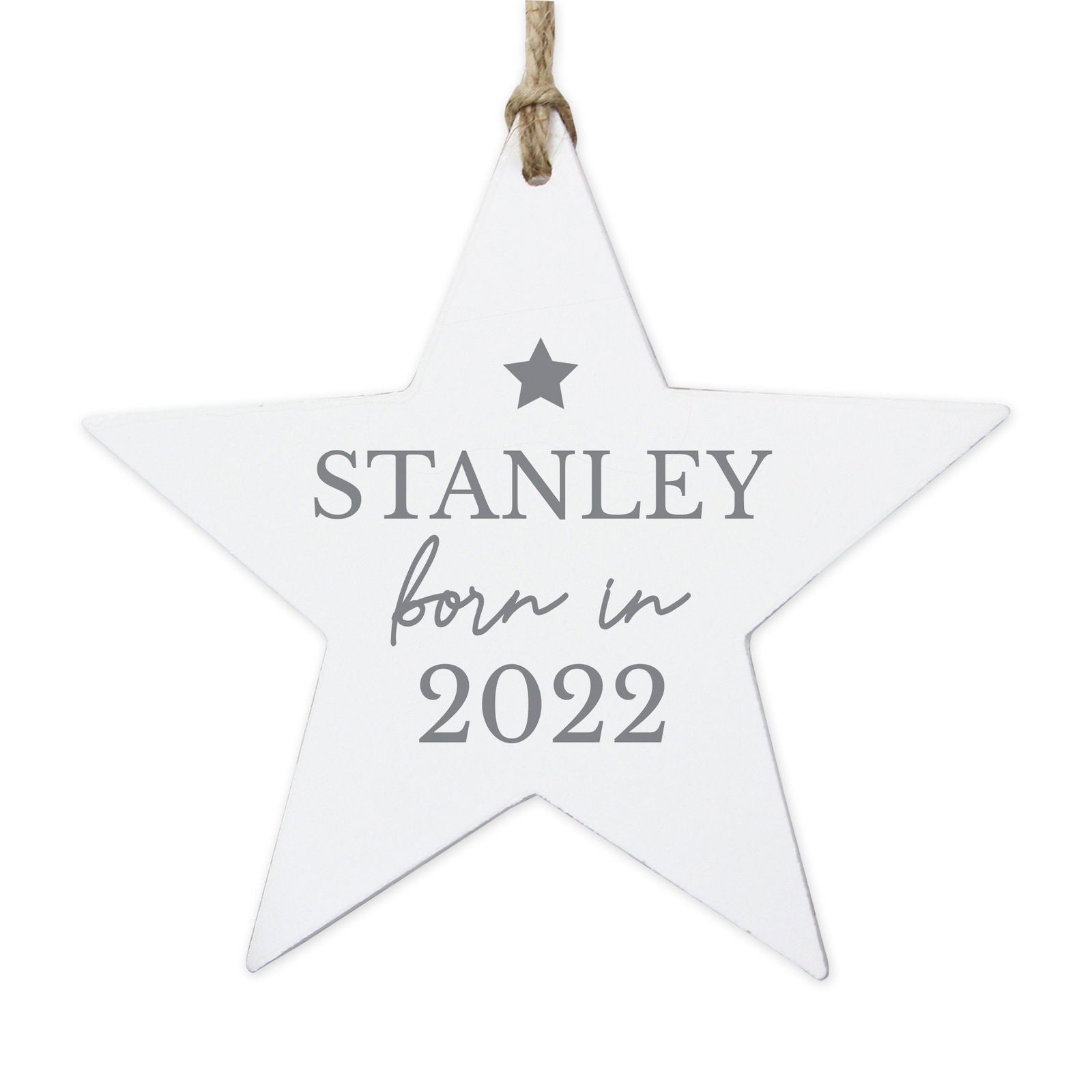 Personalised Born In Wooden Star Decoration