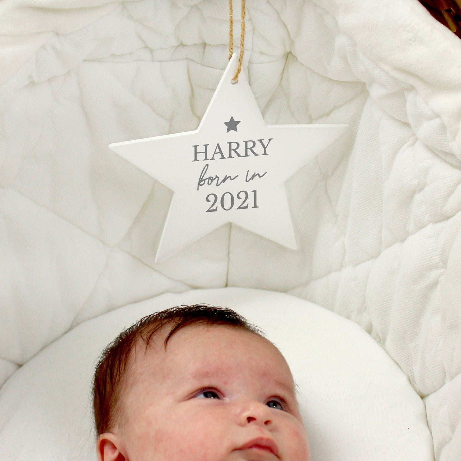Personalised Born In Wooden Star Decoration