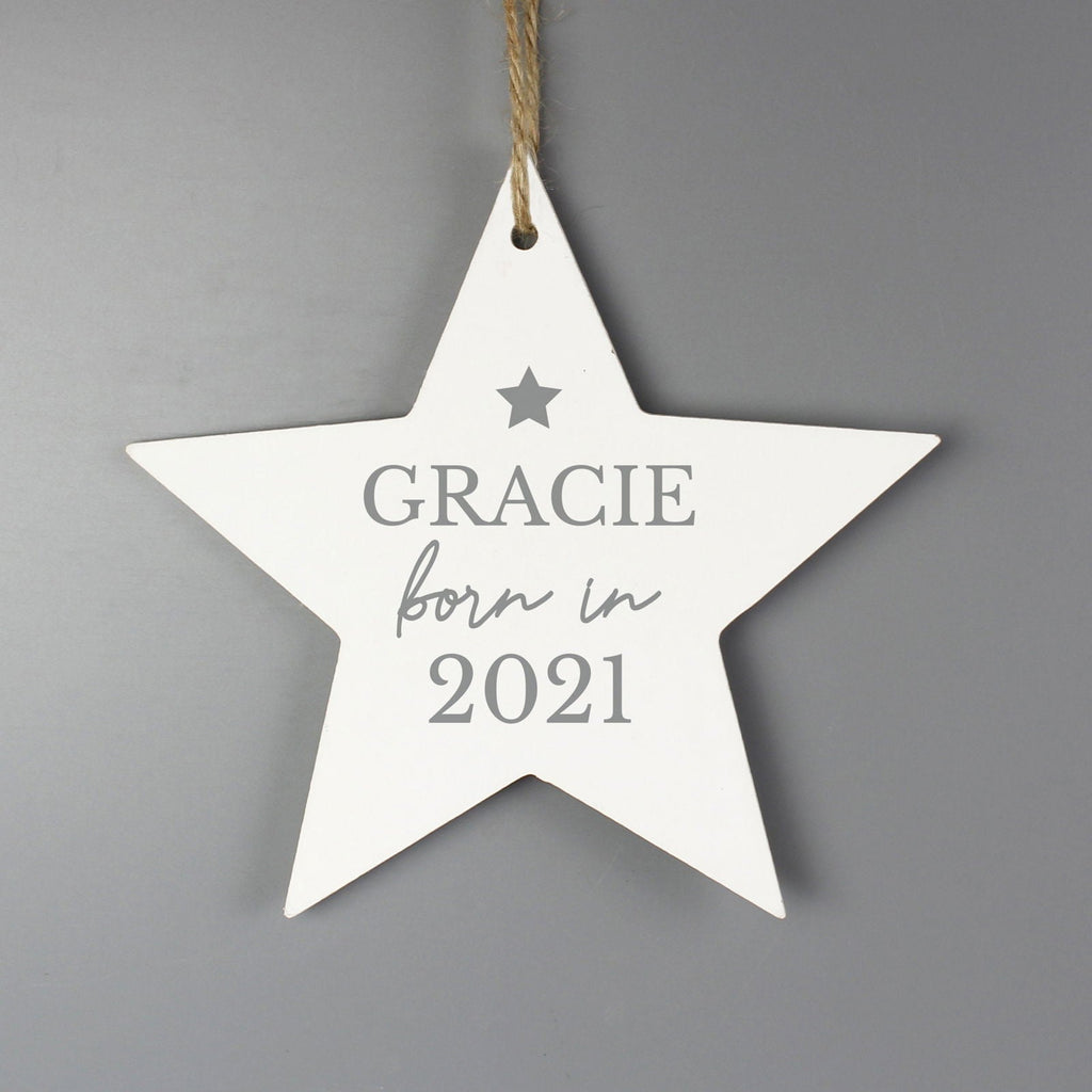 Personalised Born In Wooden Star Decoration