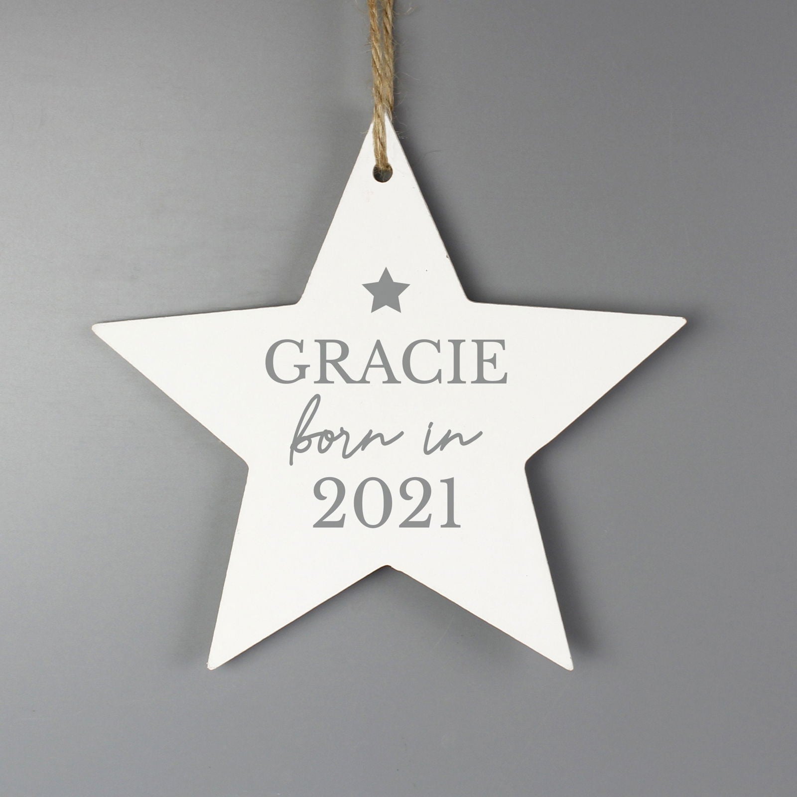 Personalised Born In Wooden Star Decoration