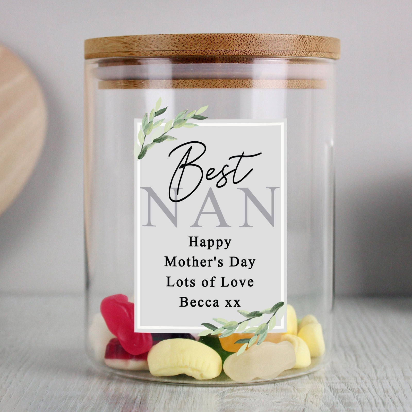 Personalised Botanical Glass Jar With Bamboo Lid