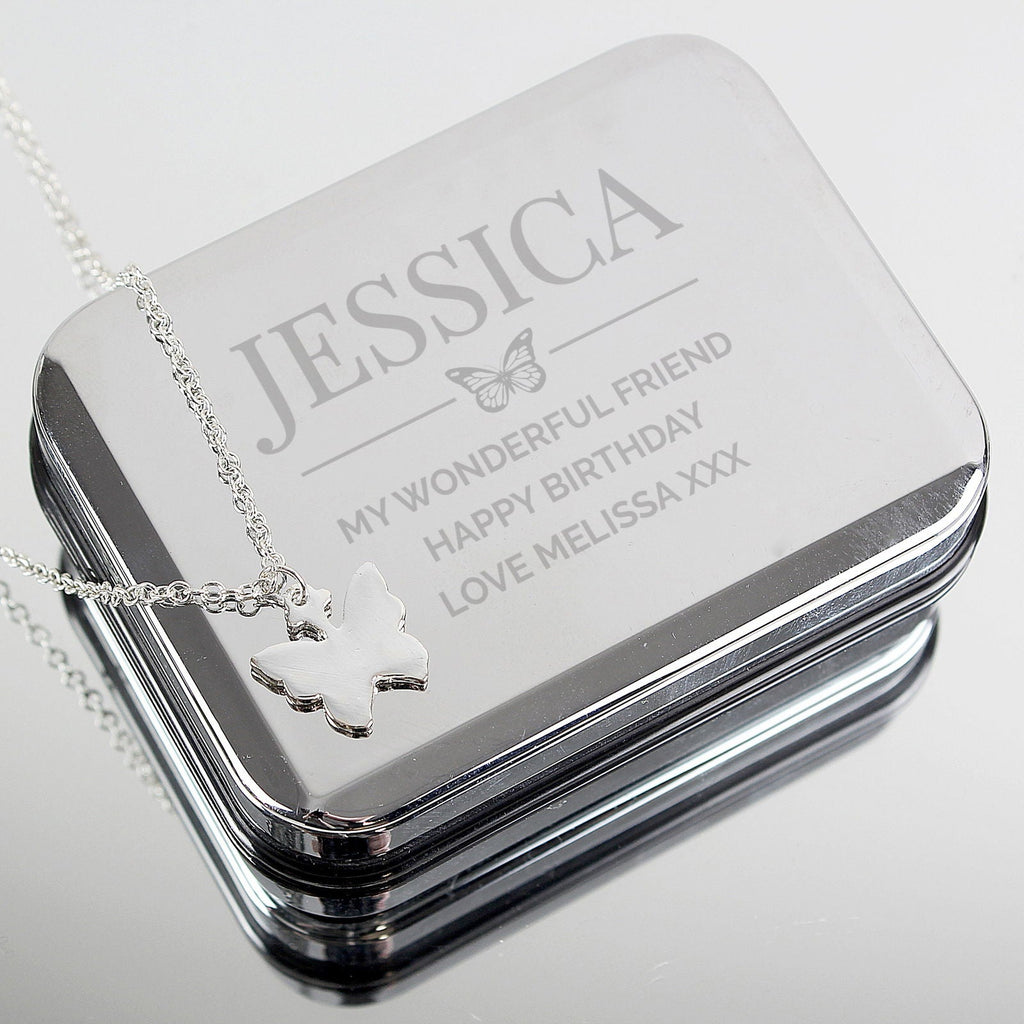 Personalised Box And Butterfly Necklace