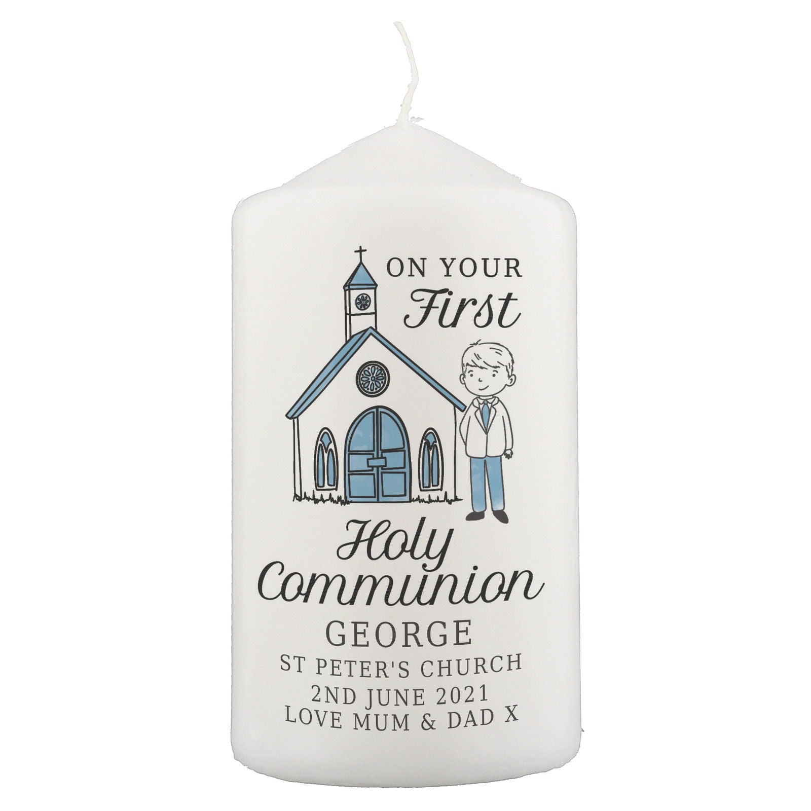 Personalised Boys First Holy Communion Pillar Candle
