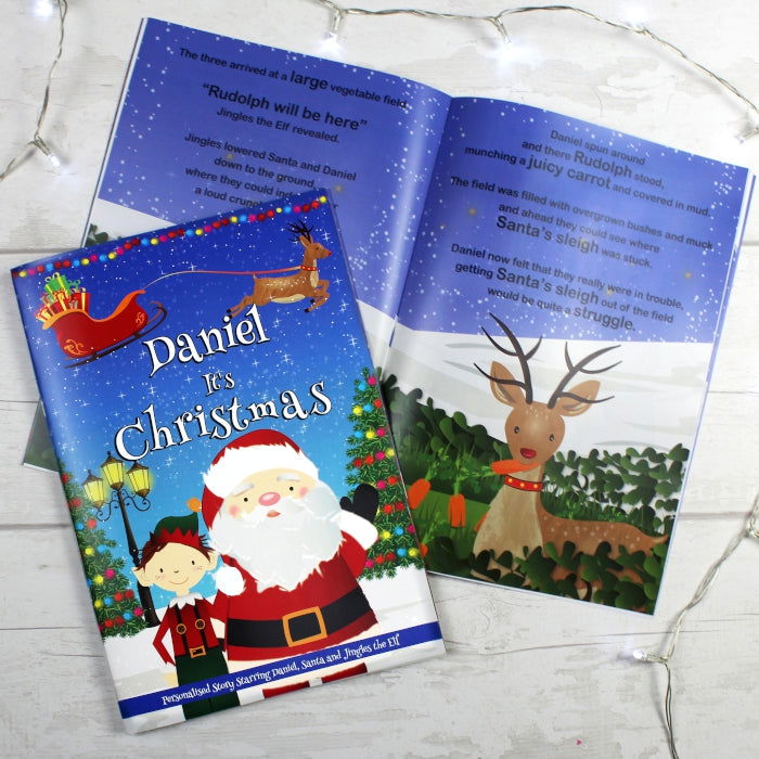 Personalised Boys "It's Christmas" Story Book, Featuring Santa And His Elf Jingles