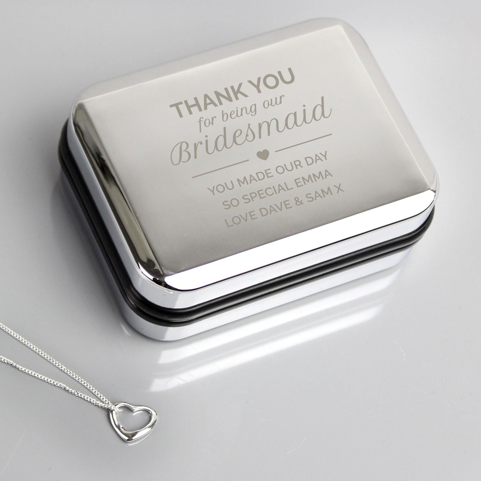 Personalised Bridesmaid Box And Heart Necklace