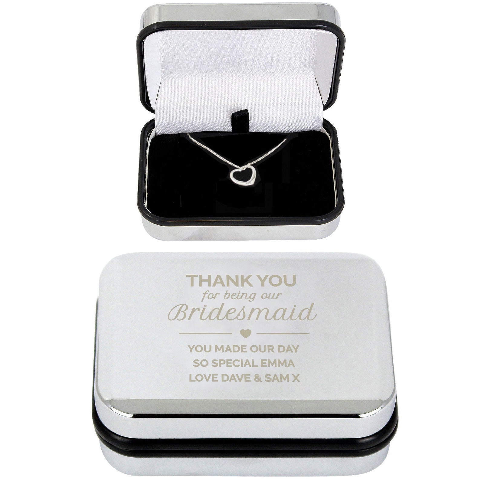 Personalised Bridesmaid Box And Heart Necklace